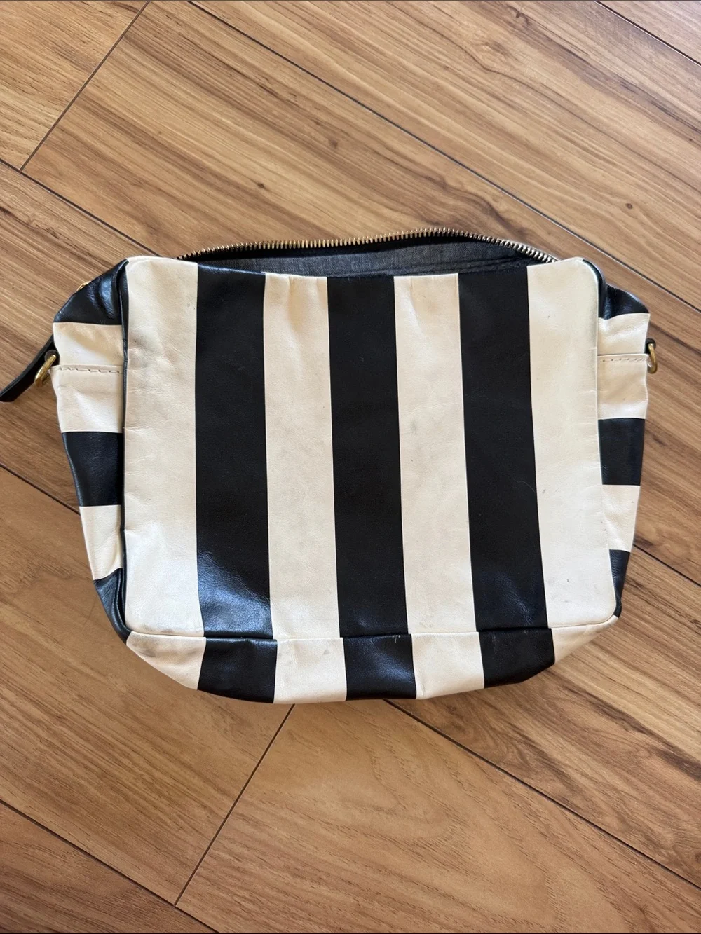 Clare V Black and White Striped Clutch